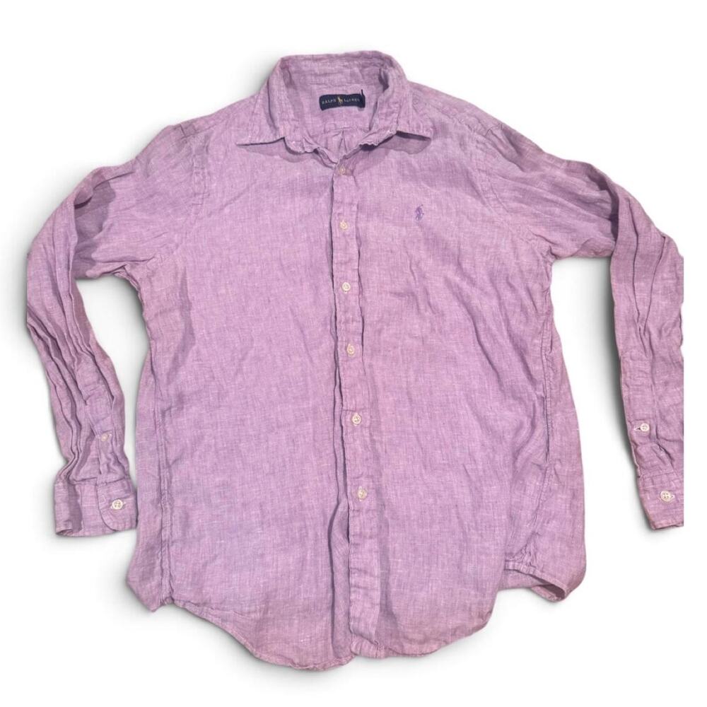Ralph Lauren Men’s Large Purple 100% Linen Long-Sleeve Button-Up Shirt